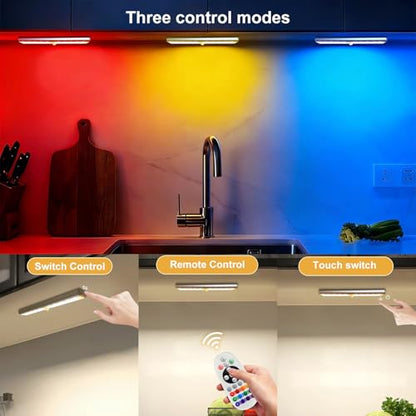 Under Cabinet Lighting,48LED RGB Rechargeable Under Cabinet Lights with Remote,Dimmable & 15 Color Temps,Magnetic Closet Light Bar,Wireless Under Counter Lights for Kitchen,Car,Shelf(5 Pack) - size: 5 Pack