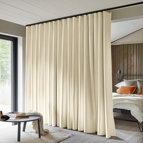 Room Divider Curtains Total Blackout Privacy Curtain Panel Room Thermal Insulated Noise Reduction Curtains for Bedroom Window Living Room Ceiling Track Curtain W 12.5 ft × H 7 ft Beige - color: Beige, size: 150"W x 84"L (Pack of 1)