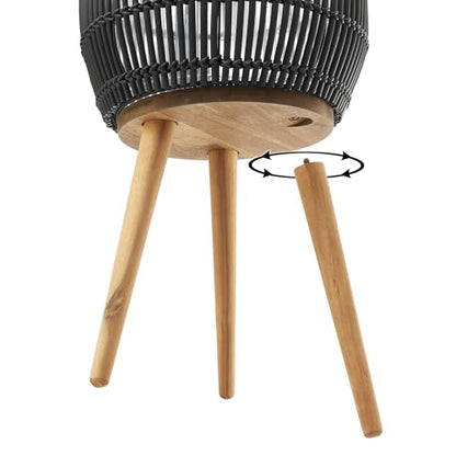Casafield Indoor Planter with Stand, Black Floor Planter with Wood Legs, Large Plant Pot Cover with Liner for Houseplants, Flower Pots and Trees - color: Black With Natural Legs