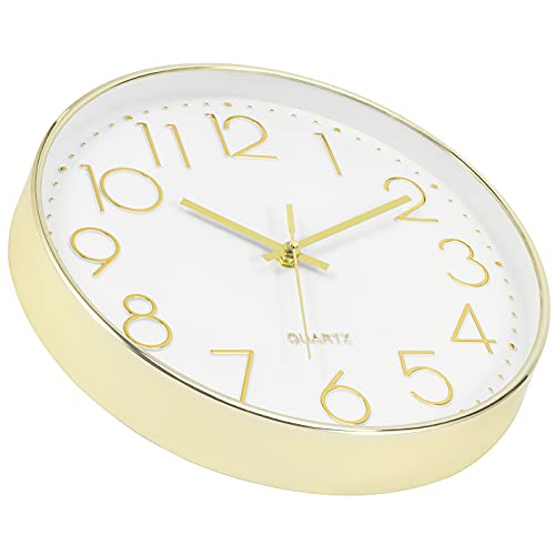 Foxtop 12" Modern Wall Clock Silent Battery Operated Analog Clock, Gold | Non Ticking, Quartz, Round, Easy to Read, Bedroom, Kitchen, Living Room, Office - color: Gold, size: 12 Inch Quartz