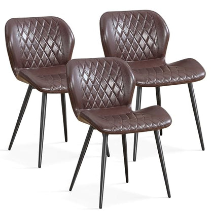 Dining Chairs Set of 3, Comfy Modern Dining Chairs with Thick Cushions, Upholstered Faux Leather Kitchen Side Chairs with Adjustable Metal Legs for Dining Room (Coffee) - color: Coffee, size: Set of 3