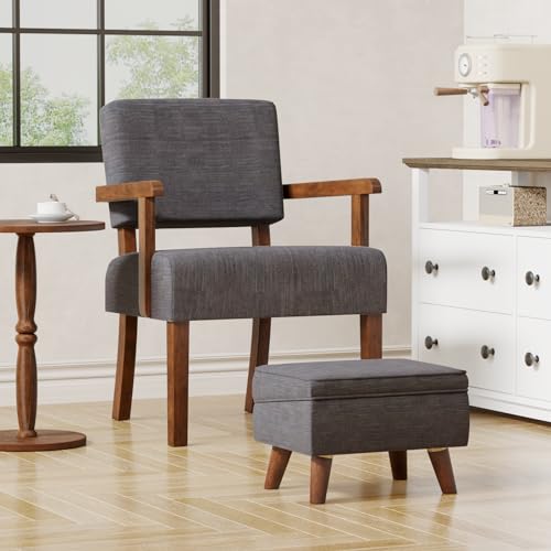 Oversize Accent Chair with Soft Seat and Armrests | Living Room Chairs with Solid Wood Frame, Comfy Reading Chair for Bedroom, Waiting Room, Home Office, Easy Assembly - color: Grey, size: Chair