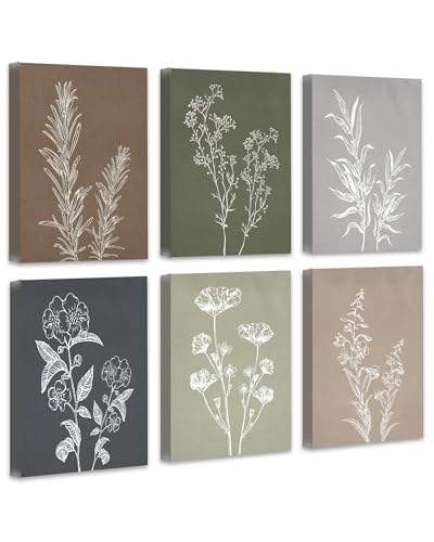 Drsoum Botanical Wall Art Framed Boho Wall Art Decor Wooded Minimalist Vintage Print Modern Rustic Farmhouse Home Kitchen Decor 8x10inx6pcs - color: vintage plant wall art, size: 8"x10"x6pcs