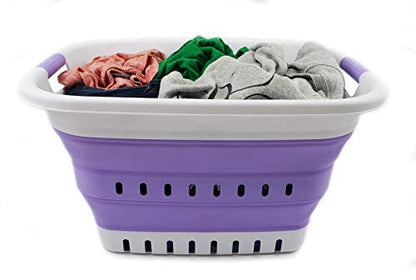 SAMMART 37L (9.77 gallon) Collapsible Plastic Laundry Basket - Foldable Pop Up Storage Container/Organizer - Space Saving Hamper/Basket (1, White/Lt. Purple) - color: White/Lt. Purple