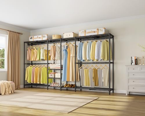 VIPEK X4 Expandable Heavy Duty Clothes Rack Wardrobe Closet Organizer Black | Large Reach-in & Walk-in Closet System with Adjustable Shelves & Hanger Rods from 7'4" to 10'2", Metal Clothing Rack, 1530LBS