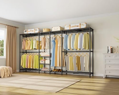 VIPEK X4 Expandable Heavy Duty Clothes Rack Wardrobe Closet Organizer Black | Large Reach-in & Walk-in Closet System with Adjustable Shelves & Hanger Rods from 7'4" to 10'2", Metal Clothing Rack, 1530LBS