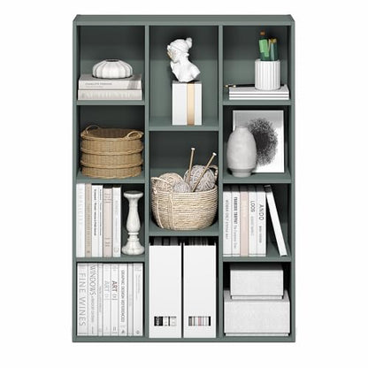 Furinno LUDER Book Shelf, 11-Cube Bookshelf, Reversible Bookcase, 9.4 x 29.1 x 41.7, Easy Assembly, for Living Room, Bedroom, Home Office, Sage Green - color: Sage Green, size: 11-Cube