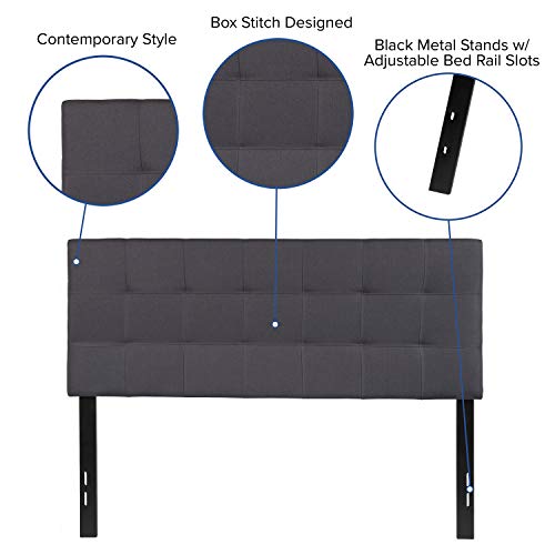 EMMA + OLIVER Dark Gray Full Quilted Tufted Headboard | Adjustable Bed Rail Slots, Fabric Upholstered - color: Dark Gray, size: Full