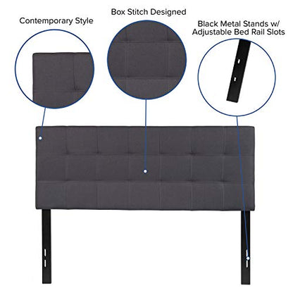 EMMA + OLIVER Dark Gray Full Quilted Tufted Headboard | Adjustable Bed Rail Slots, Fabric Upholstered - color: Dark Gray, size: Full