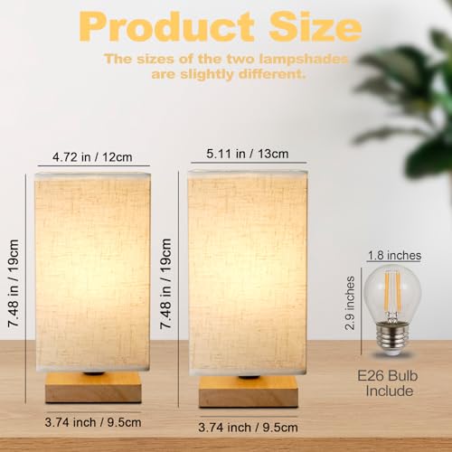 Small Square Bedside Table Lamp for Bedroom set of 2,Minimalist Wood Base & Round Fabric Shade,Mini Cute Cozy Warm Nightstand Boho Lamp, Study Desk Night Stand Light for Room,Dorm,Nursery,Living Room - size: Square - Set of 2