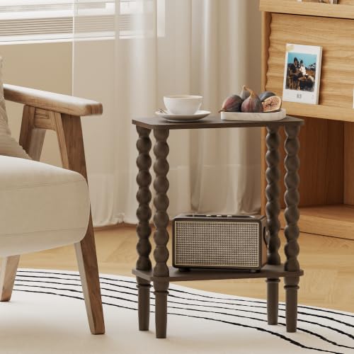 Veegle Narrow Side Table, Small End Table with Storage Shelf, 2-Tier Small Coffee Tables for Living Room, Bedroom, Narrow Spaces (Walnut Brown) - color: Walnut Brown-2 Tier Shelf