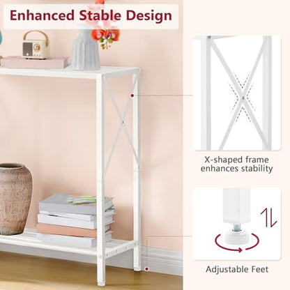 Narrow Console Table, 2 Tier Small Foyer Table Entryway White - color: White, size: 28.3" L