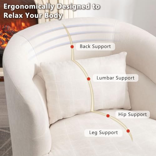 Swivel Accent Chair Set of 2, 360 Degree Round Swivel Barrel Chair with Pillow, Upholstered Comfy Barrel Armchair Single Club Sofa Chair for Living Room, Bedroom, Reading Room,Beige - color: Beige-set of 2