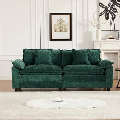81.9" Oversized Green Loveseat Sofa, 2 Seater Large Sectional Couches for Living Room, Chenille Fabric Modular Sectional Sofa, Deep Seat Wide Armrest Home Sofas Set, Love Seat Couches - color: Wide Arm-green, size: 2 Seater