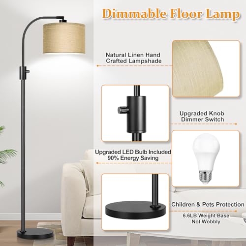Nintiue Upgraded Modern Arc Dimmable Tall Standing Floor Lamp with Champagne Shade, 1200 Lumens LED Bulb Included, for Living & Reading Room, Bedroom, Office & Nursery, Black - color: Matte Black-Champagne Shade
