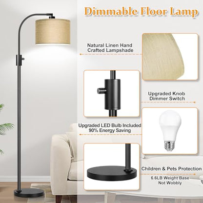 Nintiue Upgraded Modern Arc Dimmable Tall Standing Floor Lamp with Champagne Shade, 1200 Lumens LED Bulb Included, for Living & Reading Room, Bedroom, Office & Nursery, Black - color: Matte Black-Champagne Shade