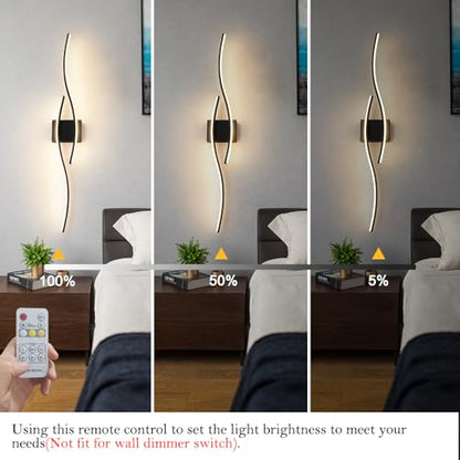 Daunton Hardwired Modern Wall Sconce Set of Two with Remote Control, Dimmable LED Wall Sconces Lighting Set of 2, Large Black Wall Light, LED Wall Lamp for Bedroom Living Room Bathroom 40.5" Length - color: Black, size: 40.5in A hardwired