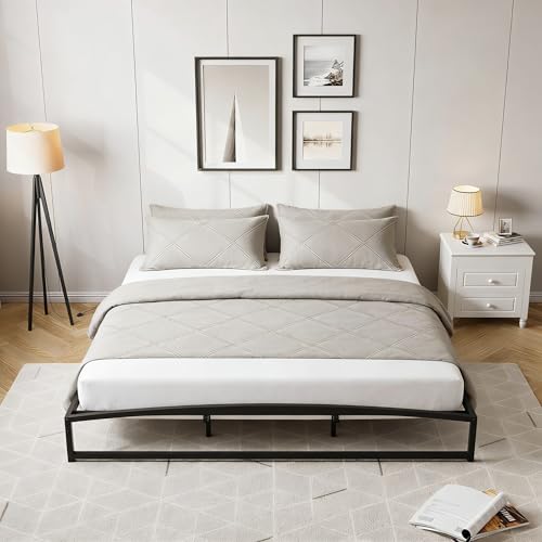 IDEALHOUSE Low Bed Frame, 6 in Full Size Metal Platform Bed Frame, Black | Arch Design, Heavy Duty Bed Frame, Strong Bearing Capacity, No Box Spring Needed, - color: 6 Inch Black, size: Full