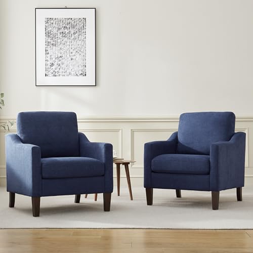 VKNOW Accent Chairs, Living Room Chairs with Wood Legs, Blue | Mid Century Armchair, Flexible Cushion, No Tool Assembly, Removable Cushion, Upholstered Single Sofa For Living Room, Bedroom - color: Navy Blue