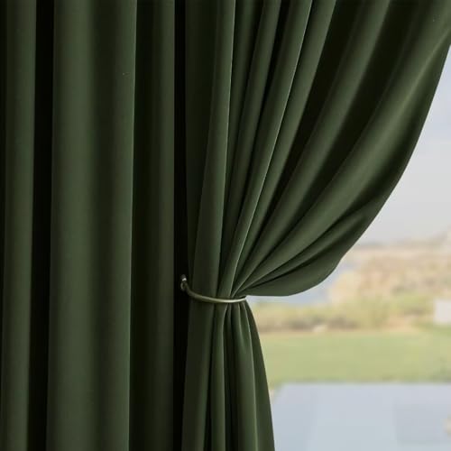 Joydeco Dark Olive Velvet Curtains 63 inch Length 2 Panels, Luxury Blackout Rod Pocket Thermal Insulated Window Curtains, Super Soft Room Darkening Drapes for Living Room Bedroom,W52 x L63 inches - color: Rod Pocket | Dark Olive Green, size: 52"W x 63"L (