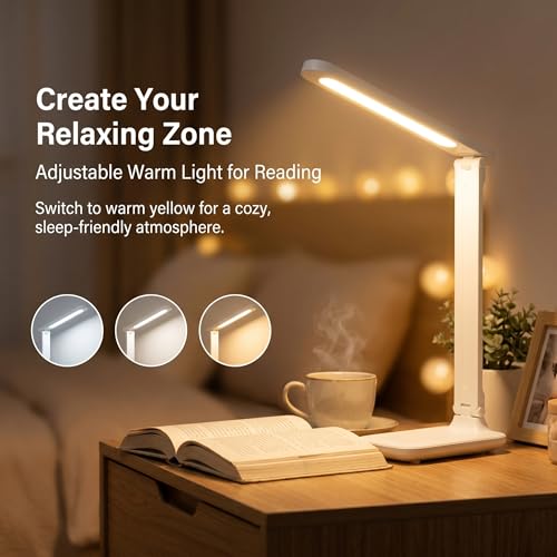 R RUCKERCO Led Desk Lamp Dimmable Desk Light Reading Lamp 3 Lighting Modes, Eye Protection Accessories, Study Desk Lamp Equipped USB Charger Suitable for Home Office is for Gift Giving