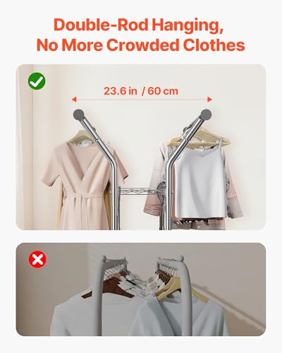 VEVOR Clothes Rack, Rolling Clothing Garment Rack, Extendable Carbon Steel Clothing Racks with Wheels for Bedroom, Laundry, Living Room - style: Modern