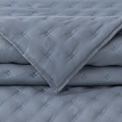 EMME Quilts Twin Size Bedding Sets, Dusty Blue Bedspread Soft Lightweight Pre-Washed Quilt, 2 Piece Cozy Reversible Microfiber Ultrasonic Coverlet with Pillow Sham (Leaf Pattern,66"x90") - color: 06-dusty Blue (Leaf), size: Twin/Twin XL(66" x 90")