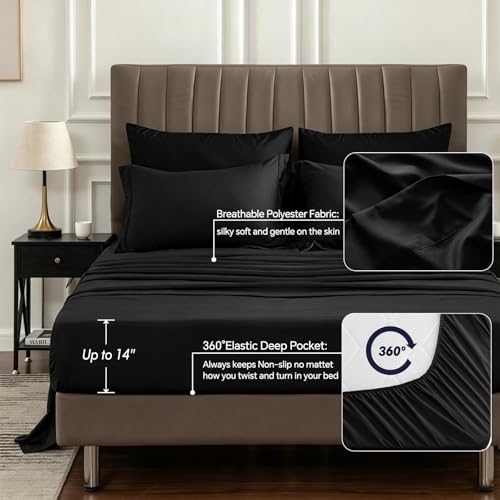 BEDELITE Twin XL Comforter Set 5 Pieces, Solid Black Bed in A Bag | Soft All Season Down-Alternative Comforter, Sheets, Pillowcases & Shams, OEKO-TEX Certified Bedding for Drom Room, College - color: Black, size: Twin XL