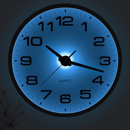 JoFomp Lighted Wall Clocks Battery Operated, 12 Inch Wall Clock for Bedroom Night Glow, Light Up Wall Clock Silent, Glow in The Dark Wall Clocks for Living Room Decor, Light Sensor - Auto Lighting - size: 12 Inch