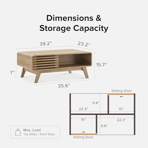 mopio Ensley Coffee Table with Storage, Mid Century Modern, Farmhouse Wood Coffee Table for Living Room Fluted (Oak) - color: Oak