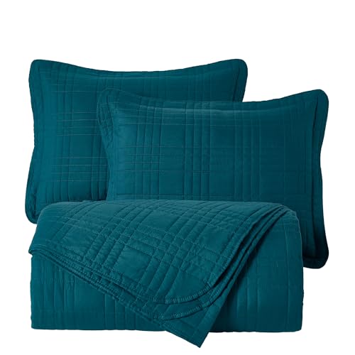 Chezmoi Collection Kingston Queen Size Bedspread Set, 3-Piece Teal Oversized Quilted Microfiber Lightweight Bedspread Coverlet (100"x106") for All Seasons - color: Teal, size: Queen