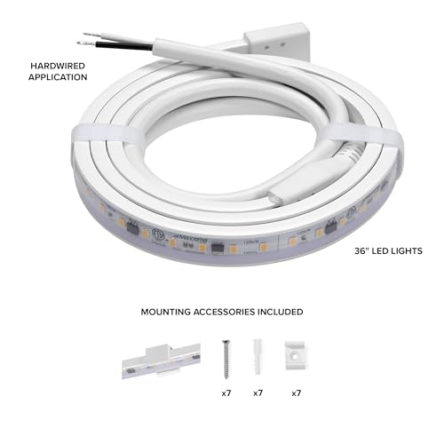 Maxxima 36 in. Hardwired LED Under Cabinet Strip Light, 1380 Lumens, 3000K | Warm White, Kitchen and Living Room 120V White Cove Lighting, No Power Supply Needed - size: 36 Inch