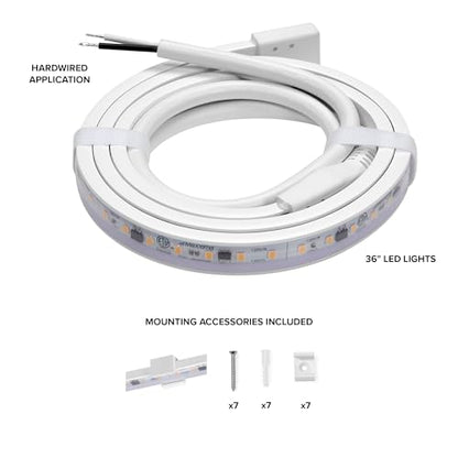 Maxxima 36 in. Hardwired LED Under Cabinet Strip Light, 1380 Lumens, 3000K | Warm White, Kitchen and Living Room 120V White Cove Lighting, No Power Supply Needed - size: 36 Inch