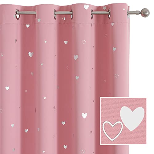 SMILE WEAVER Pink Kids Curtains for Girls Bedroom Silver Print Window Drapes Soft Thick Thermal Insulated Window Treatment Grommet Top Blackout Curtains for Nursery Decor 2 Panels/Rose pink/52Wx63L - color: Love-baby Pink, size: 52"W x 63"L (Pack of 2)