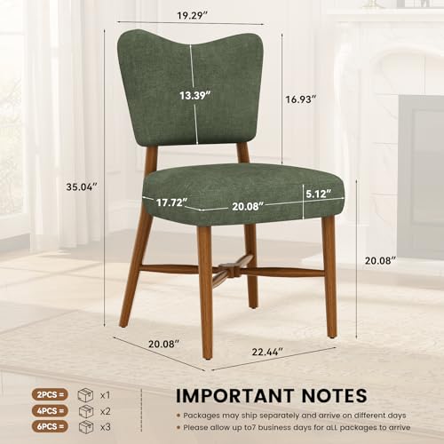Mid Century Dining Chairs Set of 4, Linen Seat, Wood Legs, Green | Farmhouse, Upholstered Padded Cushion, Solid Wood Cross-Brace, Easy 15-Min Assembly, Kitchen Dining Room - color: Green, size: Set of 4