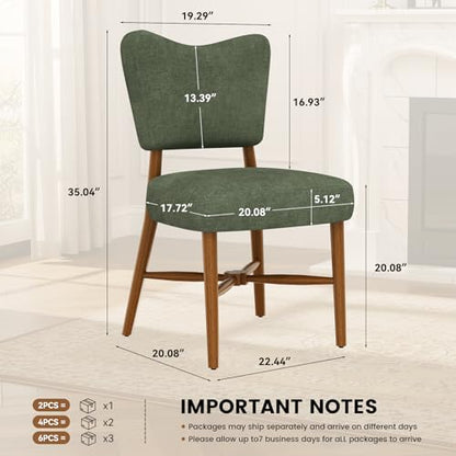 Mid Century Dining Chairs Set of 4, Linen Seat, Wood Legs, Green | Farmhouse, Upholstered Padded Cushion, Solid Wood Cross-Brace, Easy 15-Min Assembly, Kitchen Dining Room - color: Green, size: Set of 4