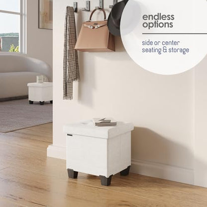 Storage Ottoman Cube with Small Bin, 15-in Square Ottoman with Storage for Living Room and Bedroom, Small Ottomans Foot Rest, Fabric Foot Stools Ottomans Max 330lbs, Cream - color: 09 - Cream