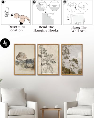 UPWOIGH Neutral Landscape Framed Wall Art, 16 x 24 Inch, Set of 3 | Muted Tree and Countryside Prints, Soft Beige and Gray Tones, Light Wood Frames for Bedroom, Office and Living Room - color: Grey, size: 24"L x 16"W