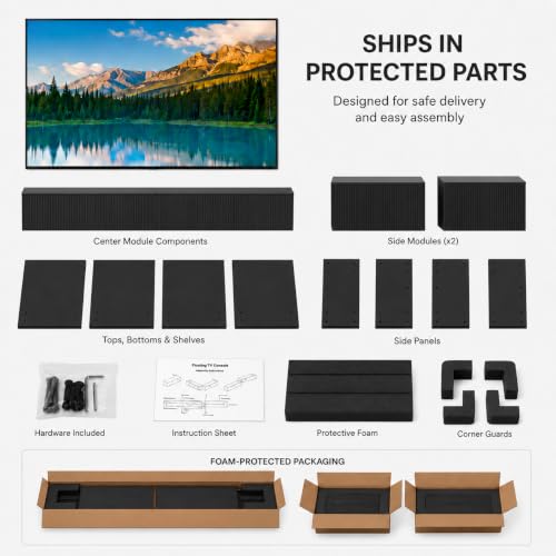 Floating TV Stand Wall Mounted 110 in Media Console Cabinet, Black - color: Black-e