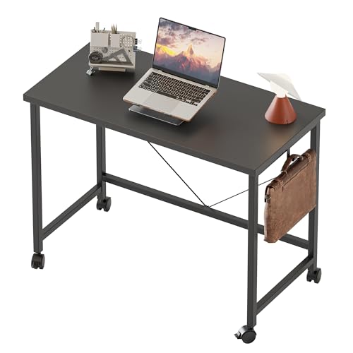 32x16 Inch Computer Desk with Wheels, Small Simple Rolling Desk | Writing Table for Home Office Bedroom Work Study, Black - color: Black, size: 32"x15.8"