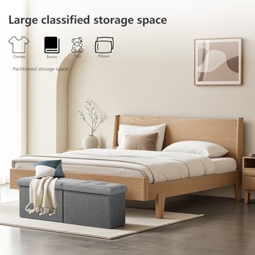 AmasSmile Footrest Ottoman Storage Bench,34" Linen Folding Chest,Gray | Large Ottoman with Storage,Thicker Foam Padded Seat,Livingroom,Dorm,Bedroom,Entryway,Easy to install,34 x 13 x 13in - color: Grey-linen