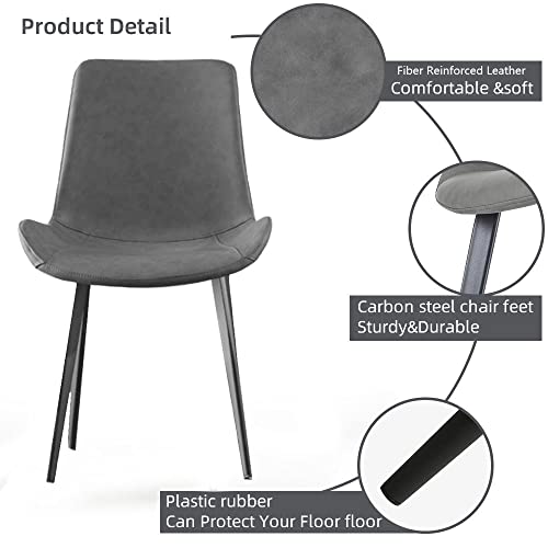 HIPIHOM Dining Chairs Set of 2, Modern Kitchen & Dining Room Chairs, Upholstered Faux Leather Cushion Seat and Sturdy Metal Legs (2 Grey Chairs) - color: Grey Chairs Set of 2