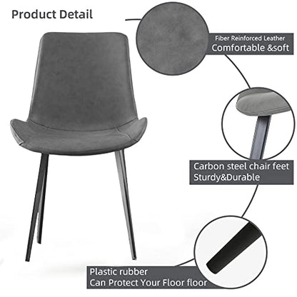 HIPIHOM Dining Chairs Set of 2, Modern Kitchen & Dining Room Chairs, Upholstered Faux Leather Cushion Seat and Sturdy Metal Legs (2 Grey Chairs) - color: Grey Chairs Set of 2