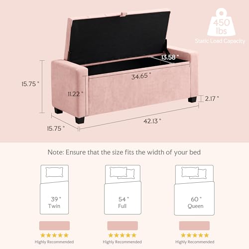GRAINELL 42.13” Storage Ottoman Bench, Upholstered Tufted Bedroom Bench | End of Bed Storage Bench for Living Room & Entryway, 350 lb Capacity - color: Pink