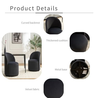 KEIKI Swivel Barrel Dining Chair, Velvet Upholstered Vanity Chair Dark Gray | Mid Century Modern Style, Round Armless Design, Curved Back Support, Small Space Seating, Dining, Vanity Or Accent Use - color: Dark Gray