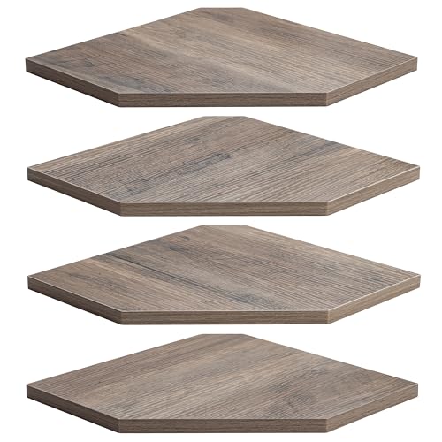 Fun Memories Corner Shelf Wall Mount, Corner Floating Shelves, Set of 4 Corner Wall Shelf Organizer, Rustic Wood Wall Storage Display Shelves for Living Room Bedroom Bathroom Kitchen, Rustic Grey - color: Grey, size: 10.5" x 10.5", Set of 4