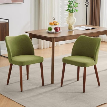 GarveeHome Wooden Dining Chair Set of 4 Upholstered Fabric Dining Chair | Modern Kitchen Chairs with Curved Backrest Leveling Feet for Dining Room, Living Room, , No tool assembly, No Wobble, Green - color: Green