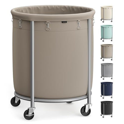 SONGMICS Laundry Basket, Rolling Steel Frame with 2 Locking Wheels, 190 L | Heavy-Duty Laundry Hamper Cart with Removable Bag, Camel Brown and Metallic Silver, URLS001N01 - color: Camel Brown + Metallic Silver, size: 190 L (1-Section)
