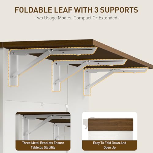 Kitchen Island with Power Outlet & Drop Leaf, Kitchen Rolling Island with Rotating Organizer, Kitchen Island Cart with Storage Cabinet, Mobile Island Table for Kitchen, White and Walnut - color: White + Walnut