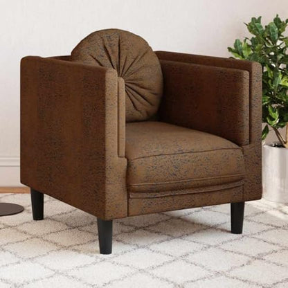 Brown Faux Suede Leather Armchair with Solid Wood Frame, Stain Resistant Upholstered Chair for Living Room Bedroom - color: Brown, size: 1 & Sofa
